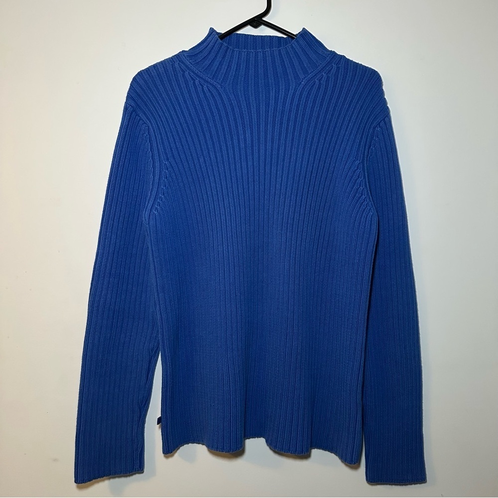 Lauren Ralph Lauren 100% Cotton Vibrant Blue Ribbed Turtleneck Sweater Size L